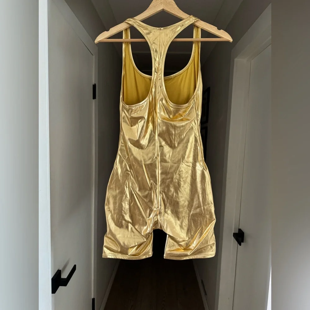 SKIMS Metallic Swim Cycle Suit in Gold Sz M MSRP $128 NWT